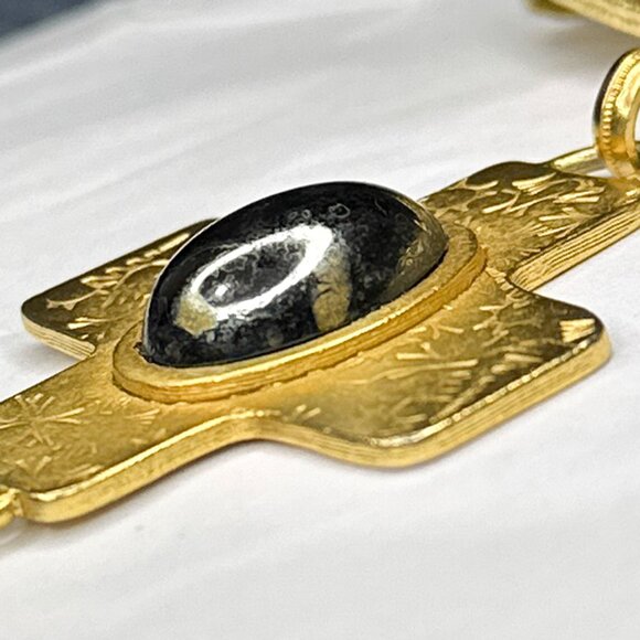 Robert Rose Faux Gold Cross Necklace Oval Stone Heart Multi Strands‎ Length 14" - Picture 5 of 14